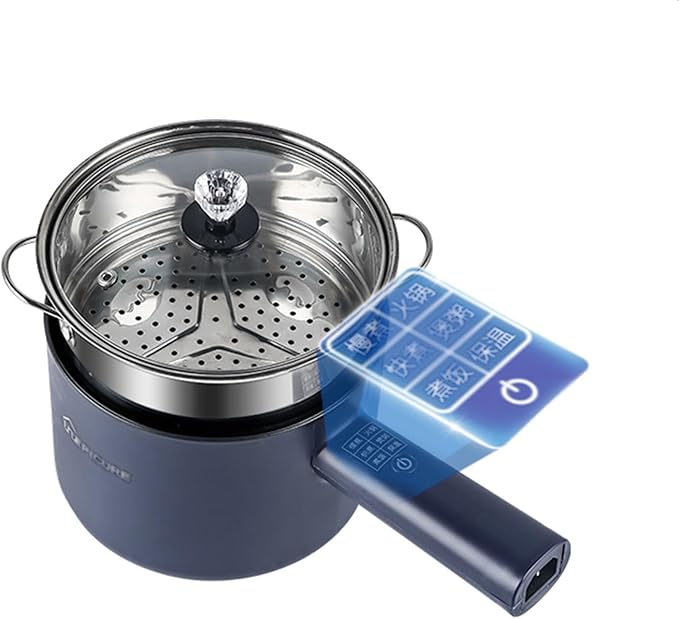 Small Rice Cooker 2.5l Electric Frying Pan With SteamerMultifunction Portable Nonstick Frying Pan Household Multifunctional Frying Steaming And Boiling Noodle Cooker For Student Dormitory(BlueWit
