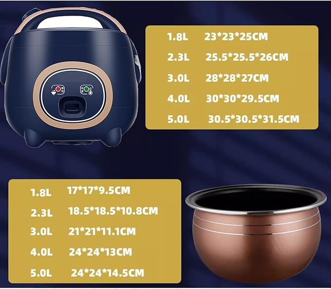 Rice Cooker (1.8-5L) Home Dormitory Rice Cooker Non-stick Inner Pot for Make Rice &amp Steam Healthy Food &amp Vegetables for US/EU(1.8l)