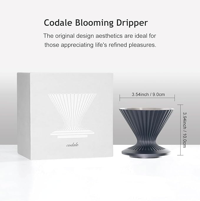 Pour Over Coffee Dripper Drip Coffee Pour Over Maker Resuable Blossom Cone Funnel Stainless Steel Metal Coffee Filter for Travel Camping Office Home Coffee Maker Brew (Midnight Black)