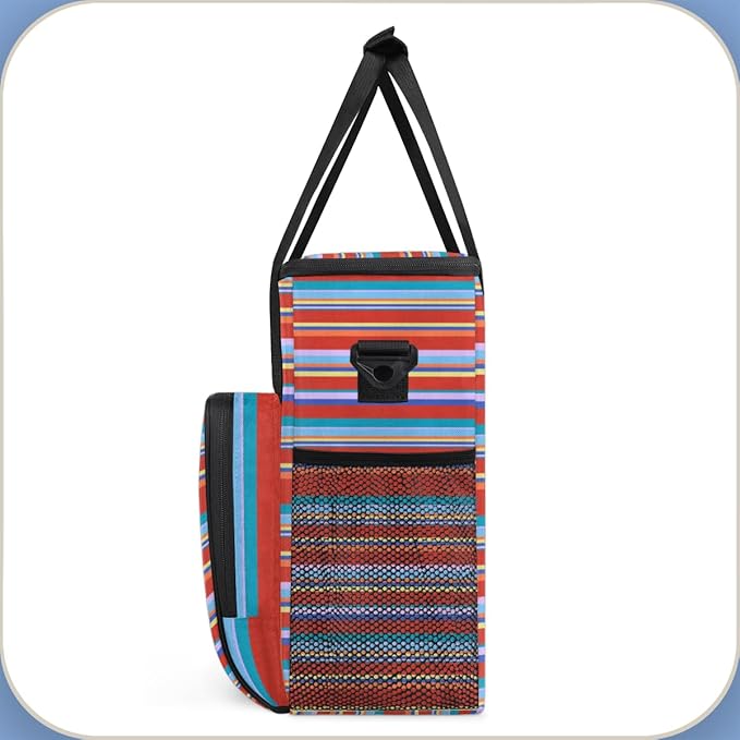 Red and Blue Stripes Coffee Maker Carrying Bag Portable Travel Storage Tote Bag Compatible with K-Mini or K-Mini Plus Single Serve Coffee Brewer Carrying Case with Multiple Pockets &amp Shoulder St