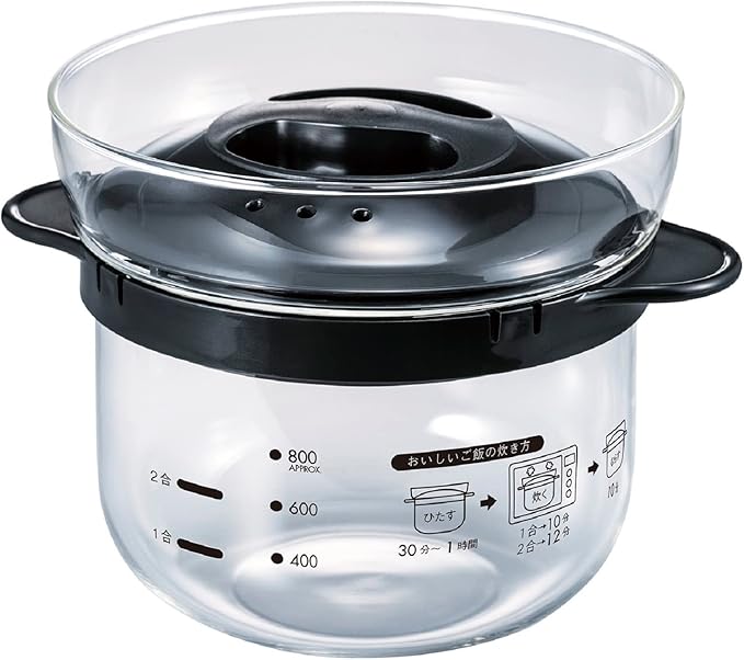 HARIO XRCN-2-B Glass Microwave Rice Pot 1 to 2 Cups For Microwaves Black 1 to 2 Cups Made in Japan