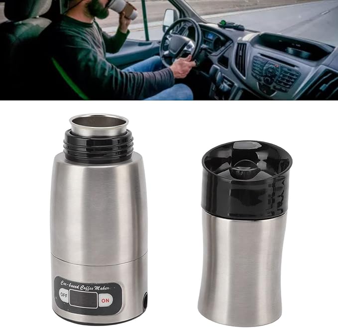 150ml Large Capacity Coffee MugFood Grade Stainless Steel Easy to Operate Car Coffee Machine with 12V 24V Cigarette LighterTravel Coffee Mug