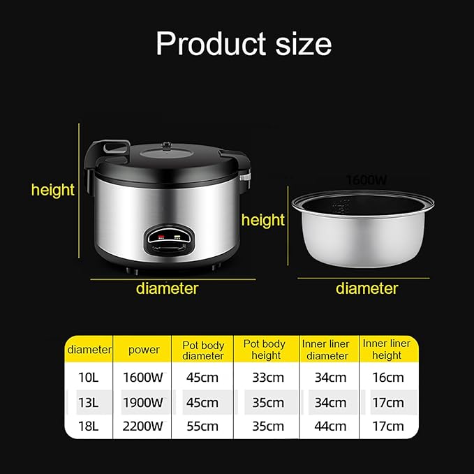 Large Capacity Commercial Rice Cooker &amp Warmer with Nonstick Inner Pot/Stainless Steel Exterior/One-Touch Operation/Auto Keep Warm Rice Cooker13L-1900W13L-1900W