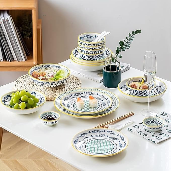 Dinnerware Sets Dish Set19 PcssCreativity Japanese-Style Porcelain Tableware Set with Plates and BowlsCeramic Dinner Set for Home Kitchen