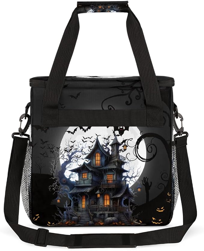 Halloween Bat Moon Castle Coffee Maker Carring Bag Travel Carrying Storage Tote Bag Compatible with Keurig K-Mini or K-Mini Plus Portable Single Serve Coffee Brewer Case with Pockets for K-cup Pods