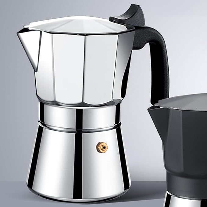 Pssopp Italian Coffee Machine 304 Stainless Steel Easy Extraction Stunning Octagonal Design Stovetop Coffee Maker for Travel Kitchen (3 Cups 150ML)