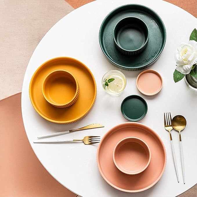 Dinnerware Sets - Luxury Gift Dishes Service Set 24-Piece Dinnerware Sets Nordic Creative Plate and Bowl Sets Candy-Colored Ceramic Dishware Sets Combination Dinner Plates Set of 6