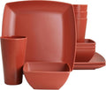 12-Piece Square Melamine Dinnerware Set – Durable Lightweight Outdoor Plates and Bowls Raised Edge Design Dishwasher Safe Tableware for Casual Indoor &amp Outdoor Dining – Gray Orange Green (Oran