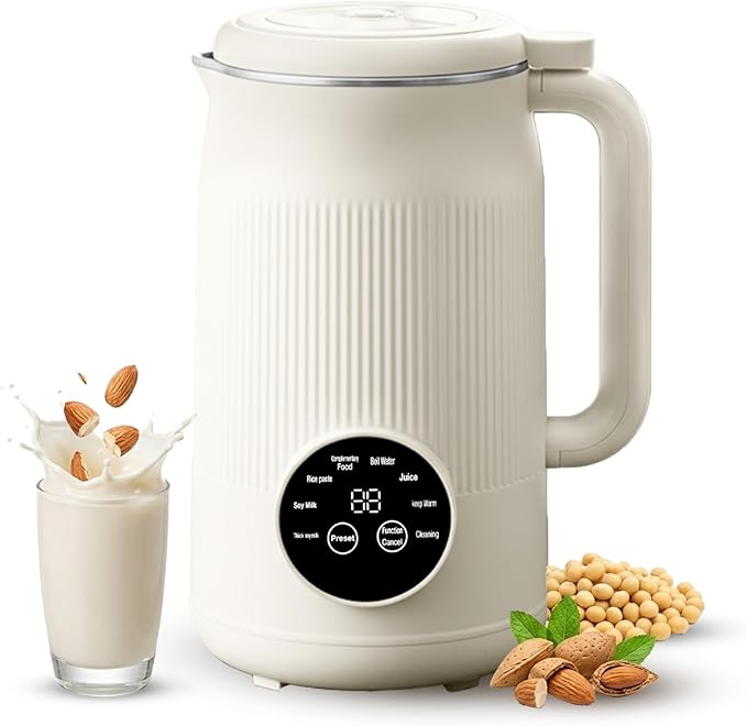 8-IN-1 Nut Milk Maker 40 oz Soy milk Machine Maker Homemade Almond Oat Coconut Plant Based and Dairy Free Beverages Countertop Blender With Delay Start/Keep Warm/Boil Water/Self-Cleaning