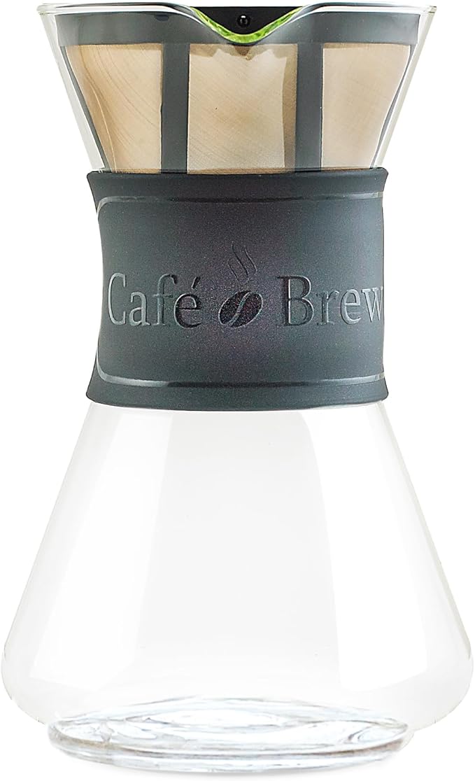 CAFE BREW COLLECTION Pour Over Coffee Maker with Permanent Filter 1.2 Liter 40 Ounce Black Band