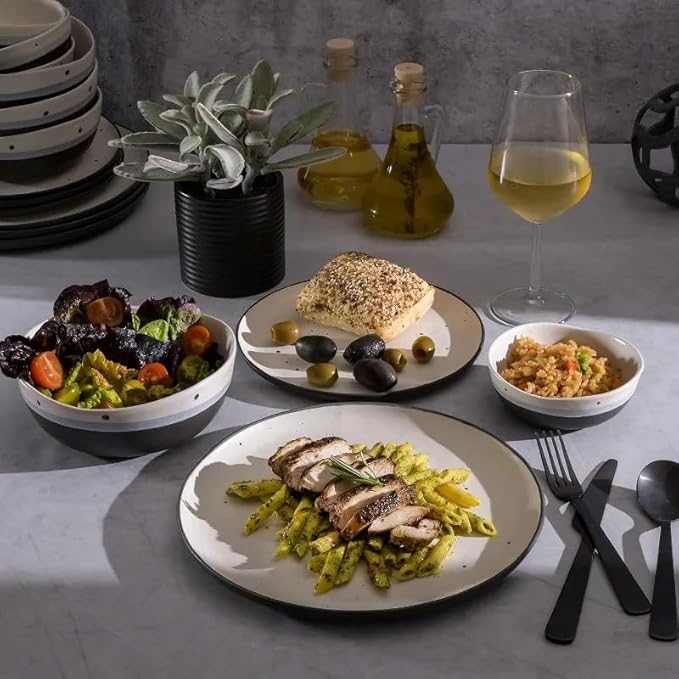 Plates and Bowls 16pcs Dinnerware Set ClassicCeramic Round Bowl Service for 4