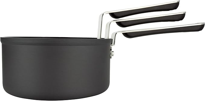 3-Piece Cookware Set Consisting of 14 cm Milk Pan 16 cm Saucepan with Lid and 18 cm Saucepan with Lid Stackable Anodised Aluminium