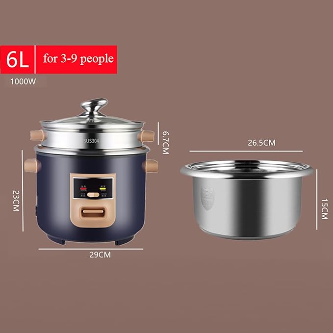 Rice Cooker (2-6L) 304 Stainless Steel Inner Pot Intelligent Insulation Make Rice &amp Steam Food &amp Vegetables 220-240V US/EU Power(6L) zz-0326