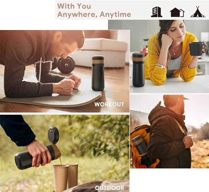 Sesama Classic Portable French Press Coffee Mug 12 oz with Carry Loop Stainless Steel French Press Coffee Maker BPA Free Great for Camping and Travel