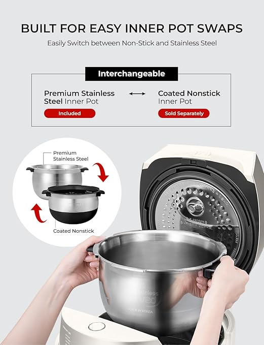 CUCKOO Twin Pressure Rice Cooker 6-Cup Uncooked / 12-Cup Cooked with Induction Heating Technology 19 Menu Modes with Voice Guide Full Stainless Steel Inner Pot White (CRP-LHTAR0609FW)