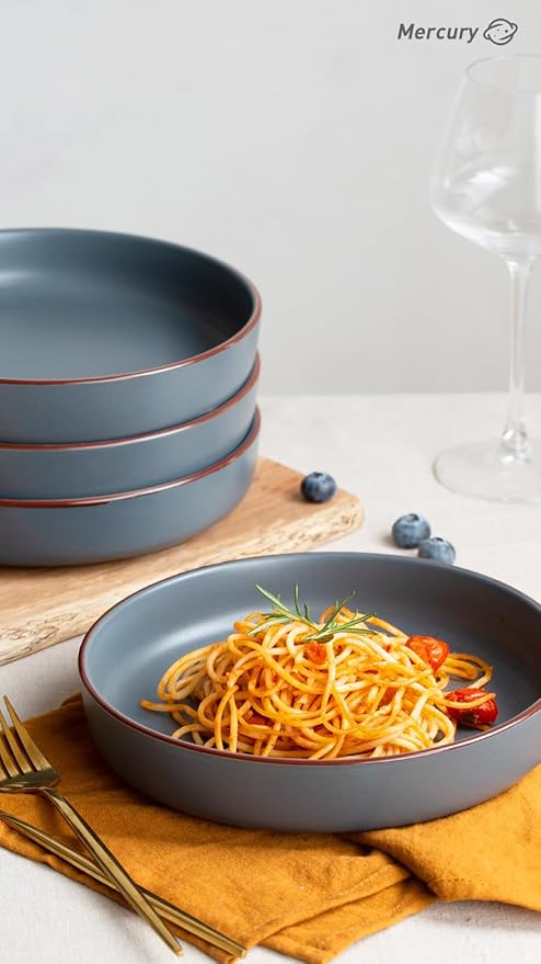 Famiware Venus Dinnerware Sets and Mercury Pasta Bowls Set and Mercury Coffee Mugs Set of 4 20 Pieces Plates and Bowls Sets Microwave and Dishwasher Safe Charcoal