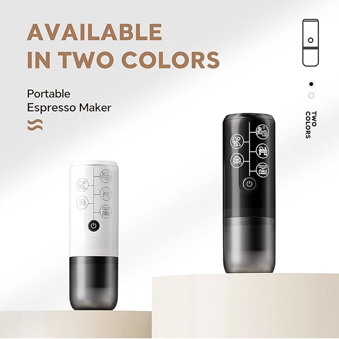 Portable Coffee Maker Electric Coffee Machine with Powder and Capsules Compartment 17Bar Pressure Battery Operated Travel Camping Office 2600mAh Battery USB C Self Heating
