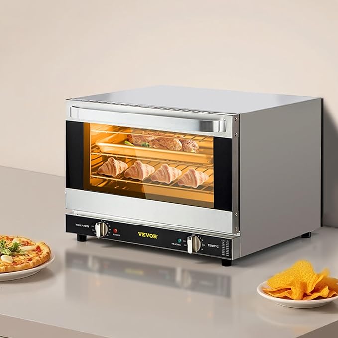 VEVOR Commercial Convection Oven 21L/19Qt Quarter-Size Conventional Oven Countertop 1440W 3-Tier Toaster w/Front Glass Door Electric Baking Oven w/Trays Wire Racks Clip Gloves 120V