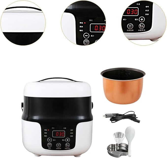 Travel Rice Cooker Rice Cooker for Car Meal Heater with Measuring Cup 2L Rice Cooker Electric Rice Cooker for Camping RV 12V to 24V(12V to 220V)