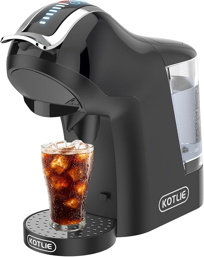 KOTLIE Single Cup Coffee Maker Multi Capsule Machine Compatible With Various Capsule Types 4 Temperature Settings 7 Water Volume Levels19 Bar(Glossy Black)