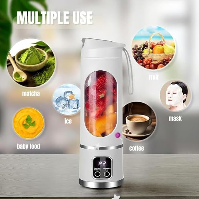 Digital Display Juicer Blender 450ml - Portable Personal Blender with Smart LED Mini Electric Juice Cup Leak-Proof for Smoothies Milkshakes (Green)