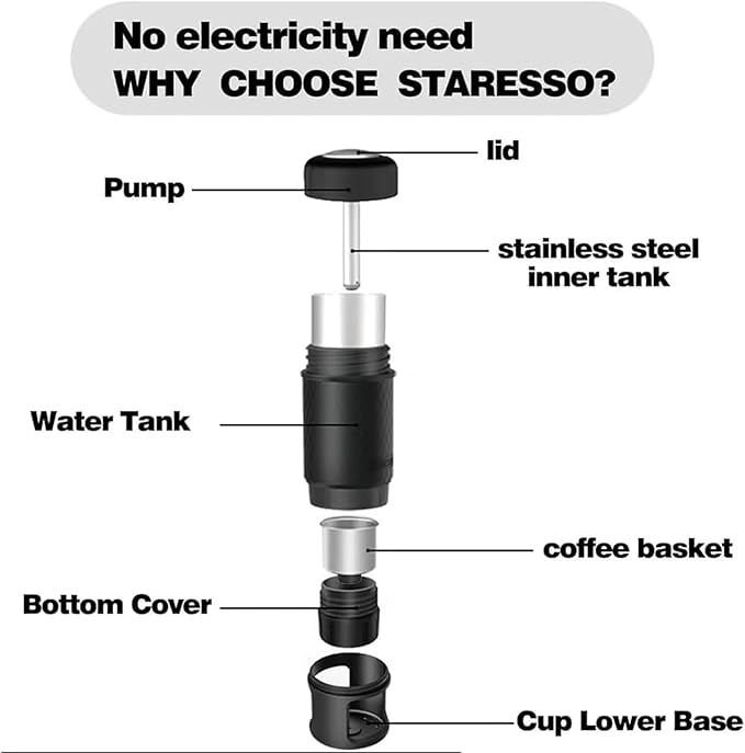 ERICAT Home Drip Coffee Brewer 2 IN1 Travel Coffee Maker 90 ° C Thermostatic Extraction and Stable Heating System Coffee Machine Fast Heating and No Need For Batteries Or Electricity For Camping