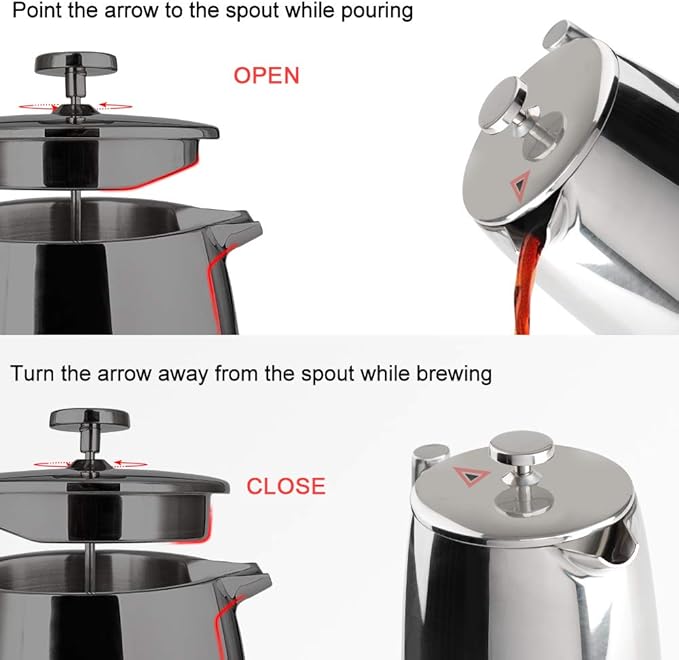 Secura French Press Coffee Maker 50-Ounce 304 Stainless Steel Insulated Coffee Press with Extra Screen