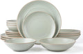 RINGAR Round Stoneware 16pc Double Bowl Dinnerware Set for 4 Dinner Plates Side Plates Cereal Bowls Pasta Bowls - Speckle Matte White (405878)