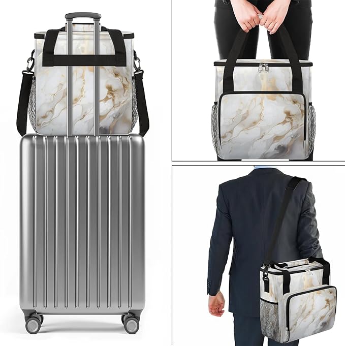 White Marble Coffee Maker Carrying Bag Compatible with K-Mini or K-Mini Plus Portable Single Cup Coffee Maker Case with Pockets for K Cup Pods