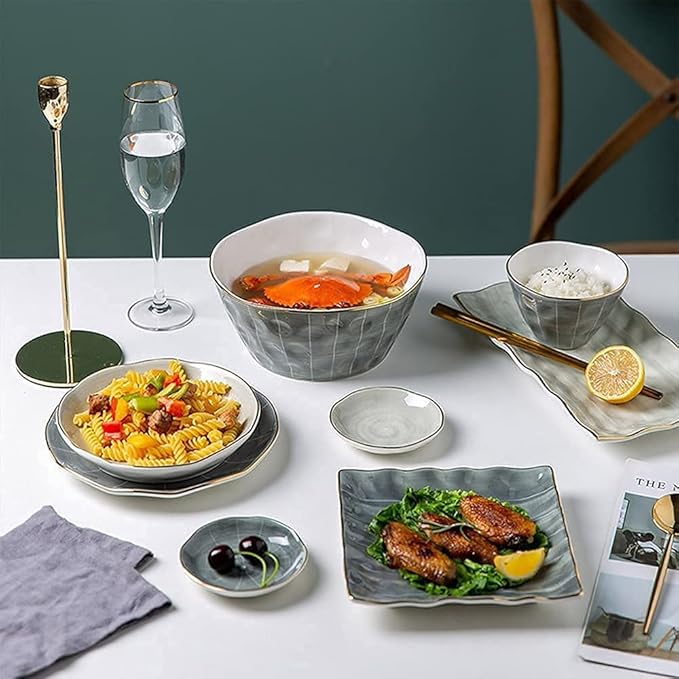 Dinnerware Sets - Luxury Gift Dishes Service Set 23-Piece Bowl and Tableware Set Ceramic Dinnerware Sets for 6 People Luxury Style Ceramic Dishware Sets Irregular Kitchen Plate Set