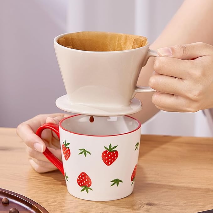 Amailtom Ceramic Pour Over Coffee Dripper Manual Slow Brew Coffee Maker with Open Base Design for Precise Extraction Single Cup Porcelain Brewer White