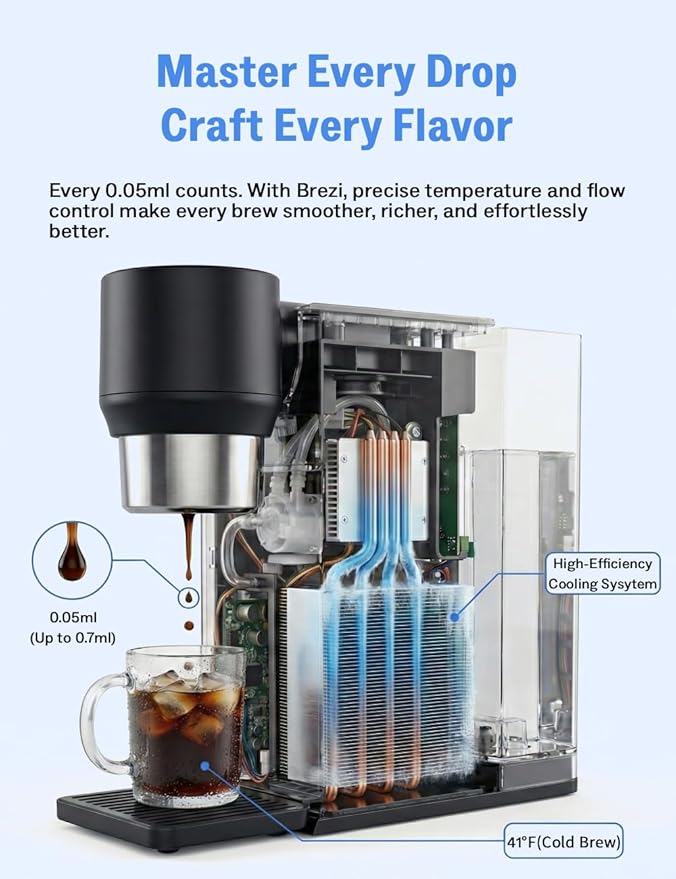 Brezi Cold Brew Coffee Maker Fresh Cold Brew in Minutes Low-Acid Smooth Flavor Premium Aluminum Design1L Capacity Easy Usecoffee machineAutomatic Precision Brewing for Home &amp Office (black)