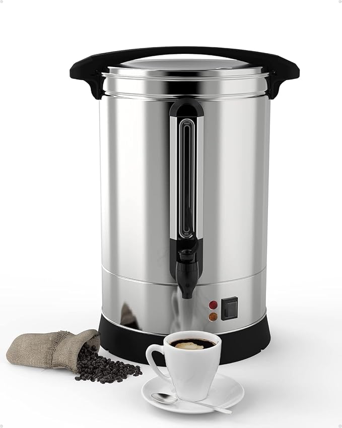100-Cup Commercial Coffee Maker 14L Stainless Steel Coffee Percolator Electric Coffee Urn Fast Brew Auto Reboil &amp Boil-Dry Protection Hot Water &amp Hot Chocolate Dispenser for Party Buffet C