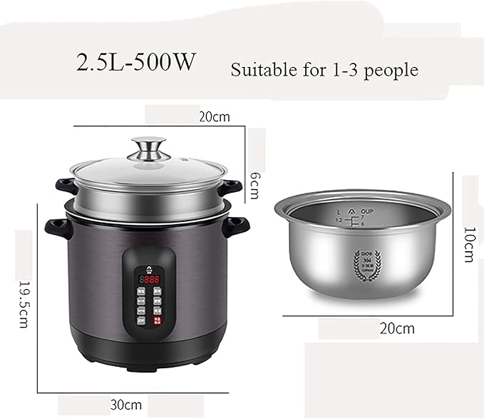 Rice Cooker/Steamer 304 Stainless Steel Liner Warm Functionwith Spatula and Measuring Cup for 1-4 People (4L) ()