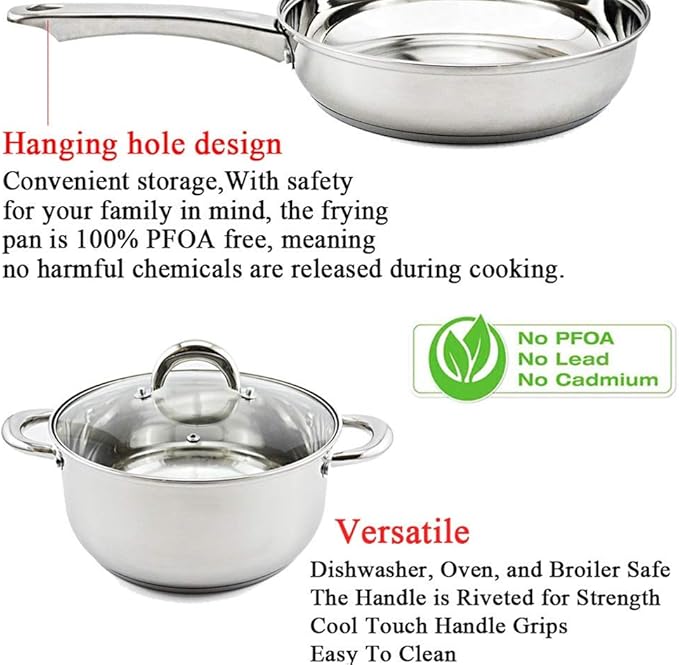Cookware Set Stainless Steel Kitchen us Composite Bottom Saucepan Saute Steak Pan Non Stick Fry Pan With Lids Kitchenware Set 5PCS