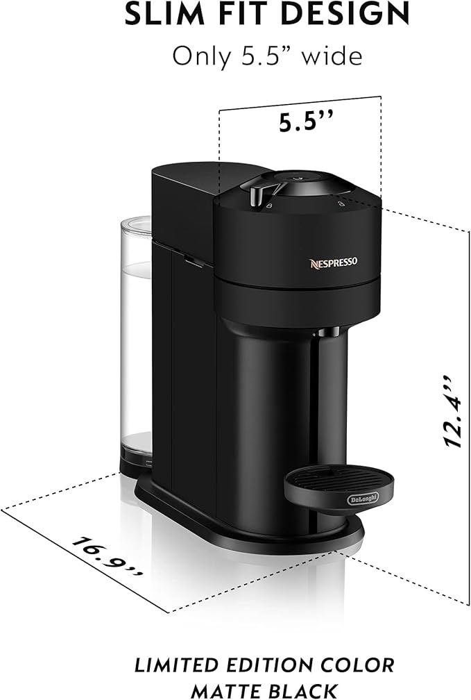 Nespresso Vertuo Next Coffee and Espresso Machine by De'Longhi Limited Edition 5 cups Matte Black