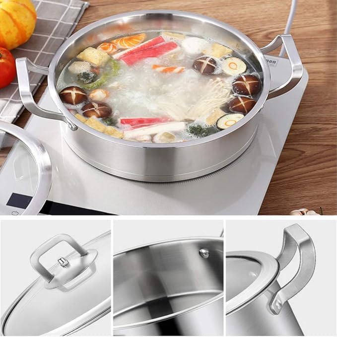 Stainless Steel Saucepan Set 3 Pieces Suitable for Inductionwith Tempered Glass CoverSoup PotFrying Pan Wok Pans Dishwasher-Safe