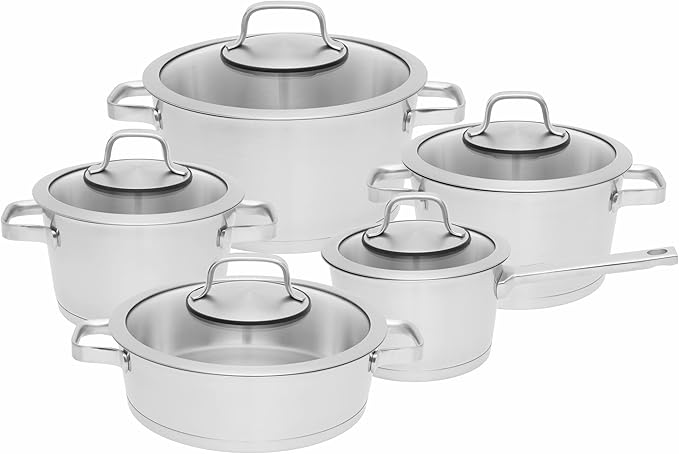 BergHOFF 1110005 10pc (S) Pans Saucepans – Kits Kit (Stainless Steel Stainless Steel Stainless Steel Stainless Steel Glass Ceramic Gas Halogen Induction Sealed Plate)