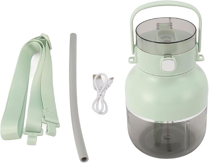 Blender Cup Multi Functional Cordless USB Rechargeable 1500mAh Electric Juicer Blender 500ml with Straw for Office (Green)