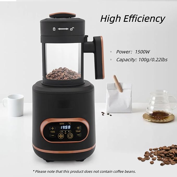1500W Coffee Roaster Machine 0.22lbs Portable Baking Machine Aadjustable Temperature Compact Coffee Bean Baker Roaster with Detachable Design for Home Office