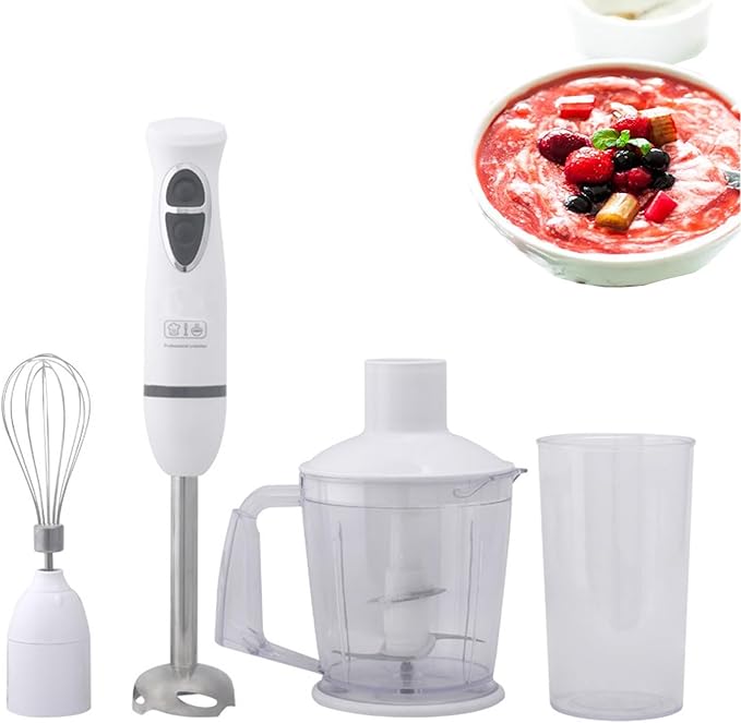 Handheld Immersion Blender with 2-Speed Stirrers Electric Whisk - Kitchen Essentials Set for Food Sauces Soups - Includes Egg-Beater Muddler Cuisine Cup Chopped Meat Bowl - 4-in-1 Hand Blender