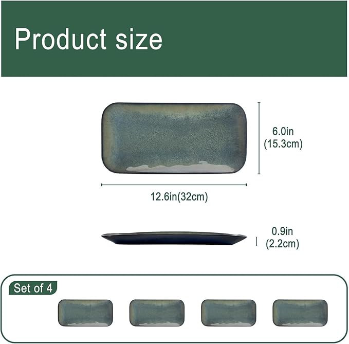 Serving Platters Set of 4 Rectangular Serving Plates Serving Trays for Entertaining Party MicrowaveOvenDishwasher SafeKitchen Dinnerware Blue reactive glaze 12.7 Inch