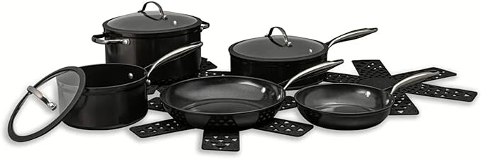 12-Piece Non-Stick Aluminum Cookware Set with Induction Base Oven Safe Black Finish (Black &amp Gunmetal)