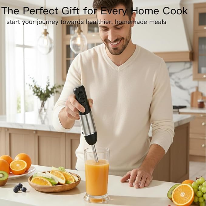 Megawise HB-2035 5-in-1 Immersion Hand Blender 800W Ultra-Powerful Stick Blender with Variable Speed &amp Turbo Stainless Steel Shaft Includes Whisk Frother Chopper Bowl &amp 600ml Beaker