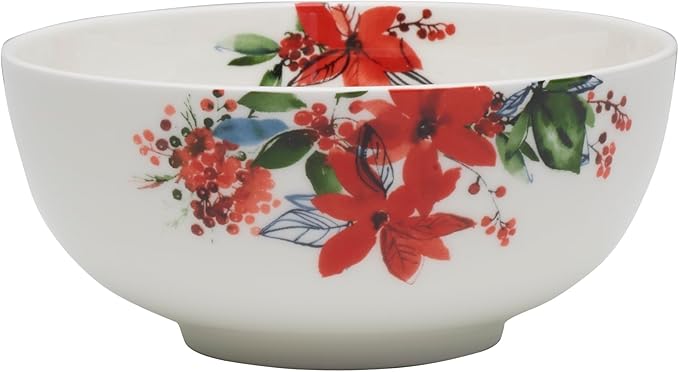 Mikasa Winter Poinsettia Holiday Bone China Lightweight Chip Resistant Dinnerware Set Service for 4