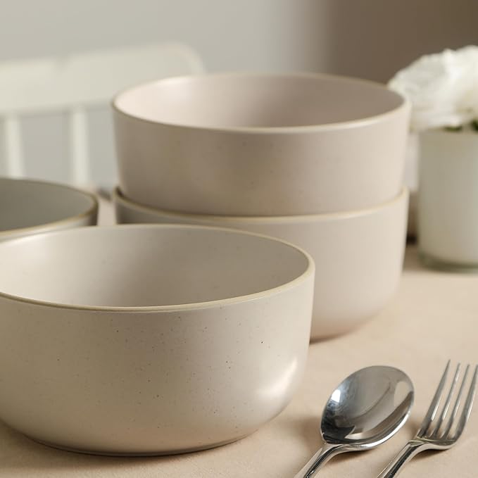 Earth &amp Clay Amber 24-Piece Dinnerware Set Stoneware Dishwasher and Microwave Safe Plates and Bowls Set Dish Set for 8 White Speckled