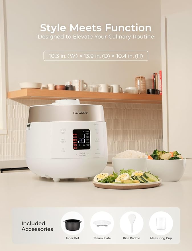 CUCKOO Twin Pressure Rice Cooker 6-Cup Uncooked / 12-Cup Cooked with Nonstick Inner Pot Versatile Rice Maker &amp Warmer with 16 Menu Options Open Cooking Mode Voice Guide White (CRP-ST0609FW)