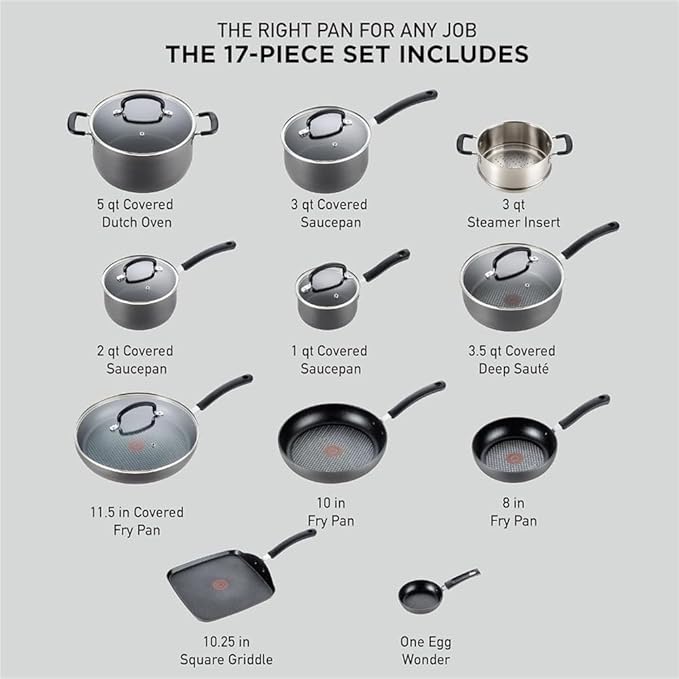 Nonstick Cookware Set 17 Piece Oven Broiler Safe 400F Lid Safe 350F Kitchen Cooking Set Fry Pans17 PcOne