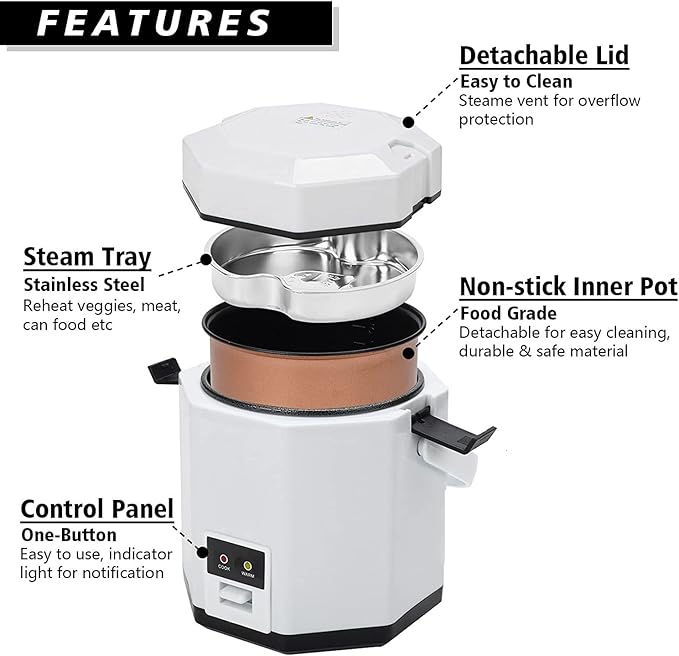 Portable Mini Rice Cooker 1.2L Small Electric Rice Cooker And Steamer Travel Rice Cooker for 1-2 People