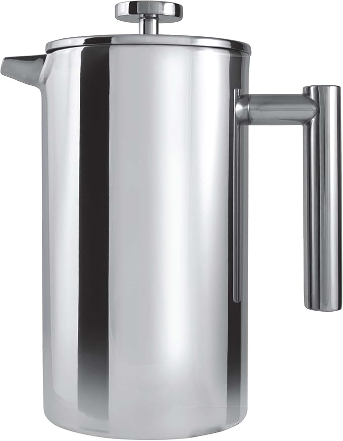 Grunwerg Caf茅 Ole 8 Cup Double Walled Straight Sided Cafetiere Coffee Maker Mirror 1000 ml/1 Litre